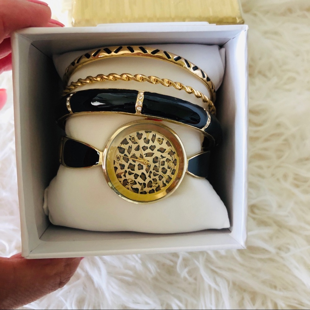Quartz Cheetah Print Watch Bangle Set - image 5